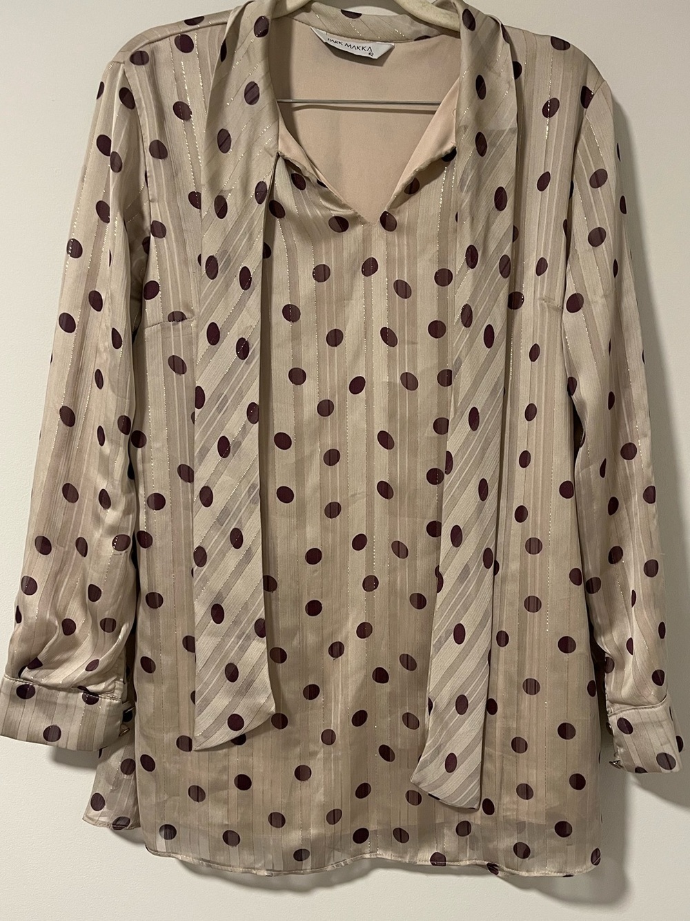Park Makka Beige Polka Dot Long-Sleeve Blouse